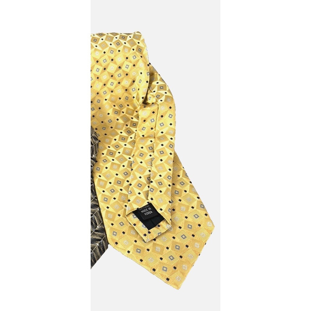 VTG Pronto Uomo Silk Tie Butter Yellow Blue Gold Preppy Classic Groom Wedding
